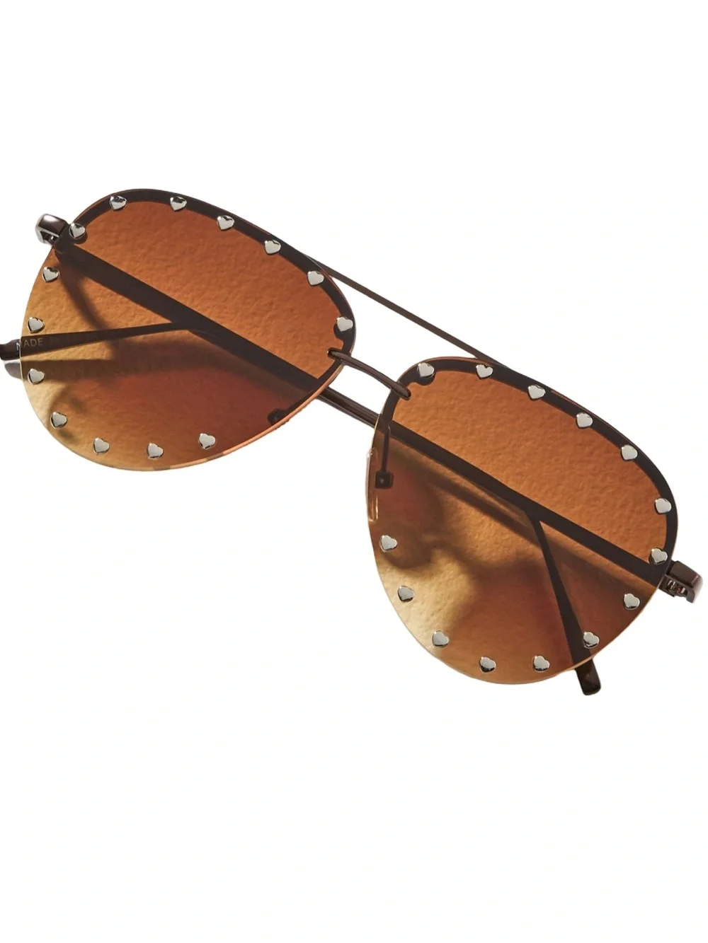 🕶️ Anthropologie I-SEA heart studded aviator Brown Sunglasses NWOT sunnies 🕶️
